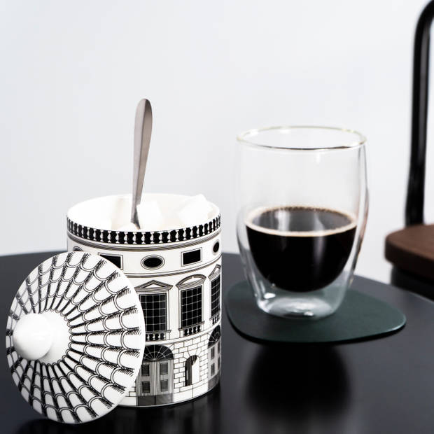 Krumble Porseleinen suikerpot huis - Wit en zwart