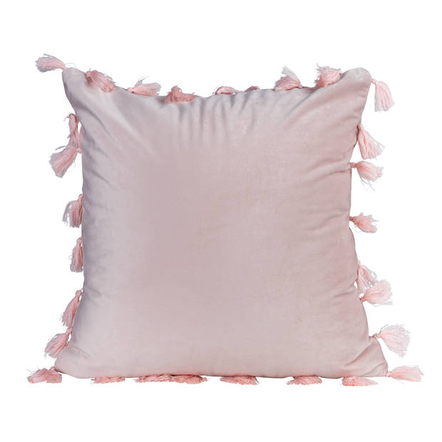 QUVIO Kussenhoes met franjes, 45 x 45cm - Licht roze