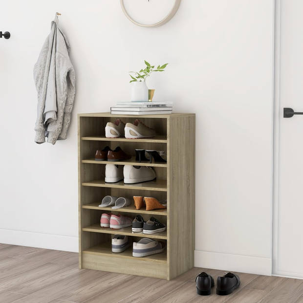 The Living Store Schoenenkast Sonoma Eiken - 60 x 35 x 92 cm - 7 schappen