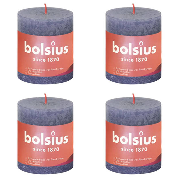 Bolsius Stompkaarsen Shine 4 st rustiek 80x68 mm schemerblauw