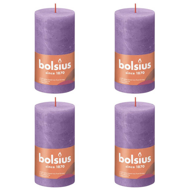 Bolsius Stompkaarsen Shine 4 st rustiek 130x68 mm levendig violet
