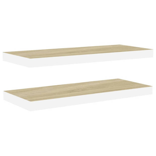 vidaXL Wandschappen zwevend 2 st 80x23,5x3,8 cm MDF eikenkleurig wit