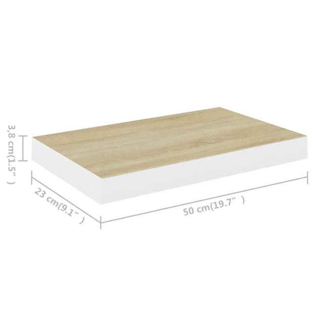 vidaXL Wandschappen zwevend 2 st 50x23x3,8 cm MDF eikenkleurig en wit