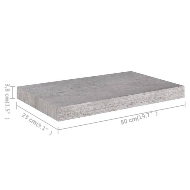 The Living Store Betongrijs Wandrek - Set van 2 - 50 x 23 x 3.8 cm - Honingraat MDF en Metaal