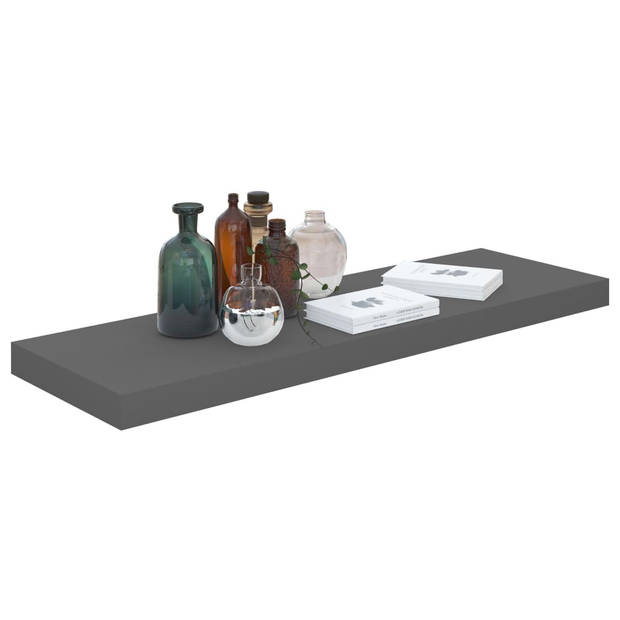 The Living Store Wandplanken - Set van 4 - Hoogglans Grijs - Honingraat MDF en Metaal - 80 x 23.5 x 3.8 cm