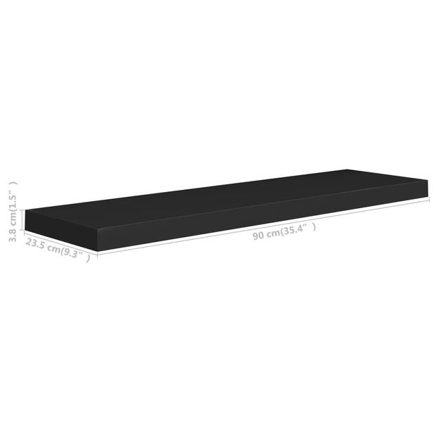 The Living Store Wandplanken - Set van 2 - Zwart - 90 x 23.5 x 3.8 cm - Honingraat MDF en metaal