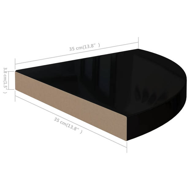 The Living Store Hoekplank - Wanddecoratie - 35 x 35 x 3.8 cm - Hoogglans zwart