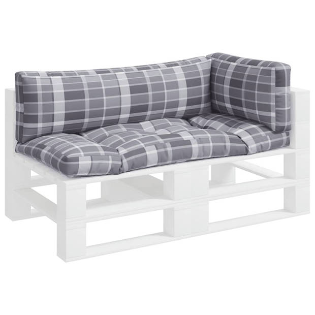 The Living Store Palletkussens - Polyester - Zachte Vulling - 3-delig - Grijs Ruitpatroon