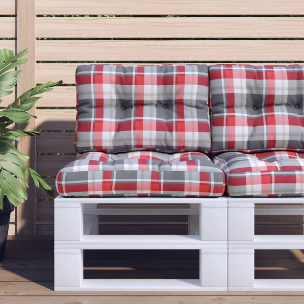 The Living Store Tuinbankkussens - 50x50x10 cm - Rood ruitpatroon - 100% polyester - 1 zitkussen - 1 rugkussen