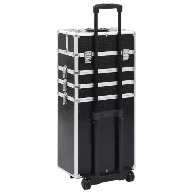 The Living Store Make-up Trolley - Houten Beautycase 37x22x78cm - Zwart Krokodillenpatroon