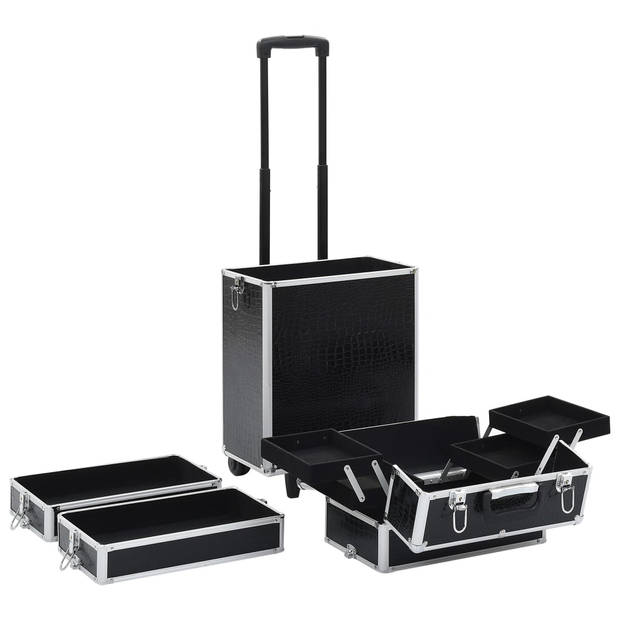 The Living Store Make-up Trolley - Houten Beautycase 37x22x78cm - Zwart Krokodillenpatroon