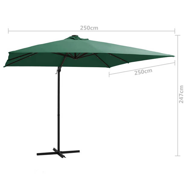 vidaXL Zweefparasol met LED-verlichting stalen paal 250x250 cm groen