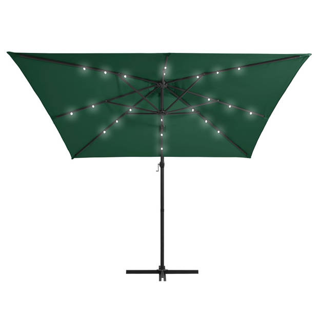 vidaXL Zweefparasol met LED-verlichting stalen paal 250x250 cm groen