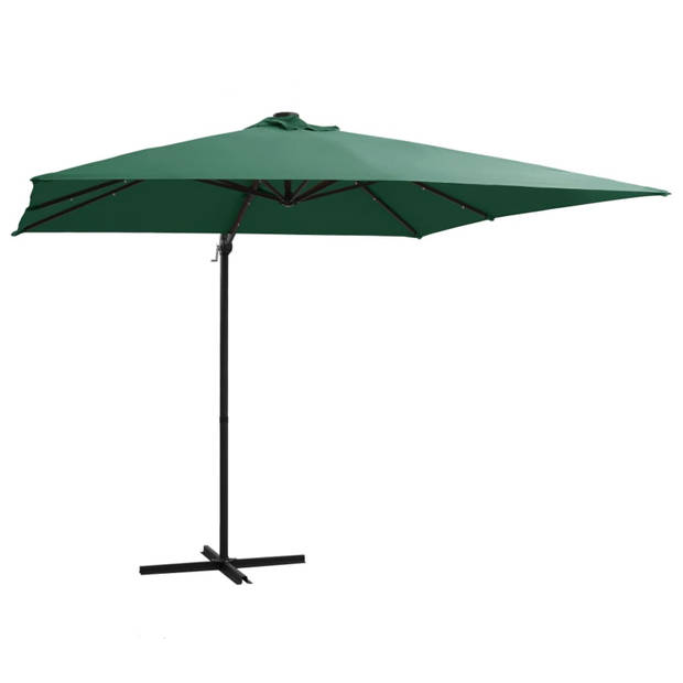 vidaXL Zweefparasol met LED-verlichting stalen paal 250x250 cm groen