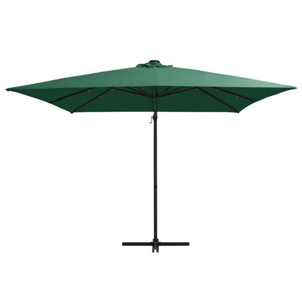 vidaXL Zweefparasol met LED-verlichting stalen paal 250x250 cm groen