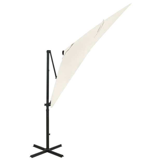 vidaXL Zweefparasol met paal en LED-verlichting 250 cm zandkleurig