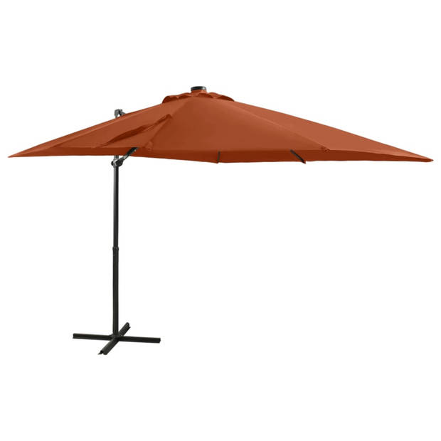 vidaXL Zweefparasol met paal en LED-verlichting 250 cm terracottakleur