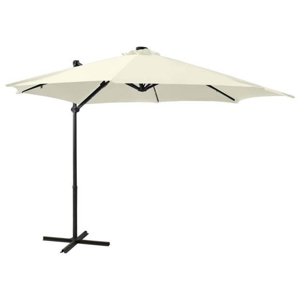 vidaXL Zweefparasol met paal en LED-verlichting 300 cm zandkleurig