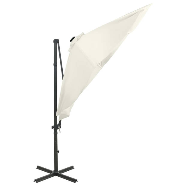 vidaXL Zweefparasol met paal en LED-verlichting 300 cm zandkleurig