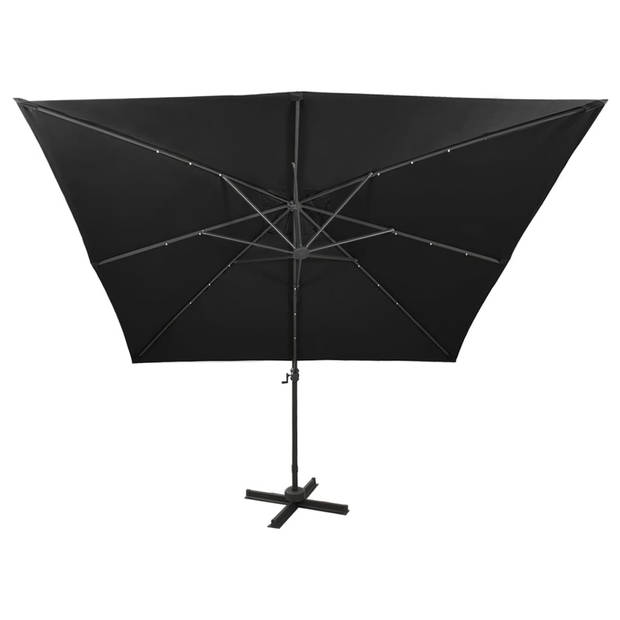 vidaXL Zweefparasol met paal en LED-verlichting 300 cm zwart