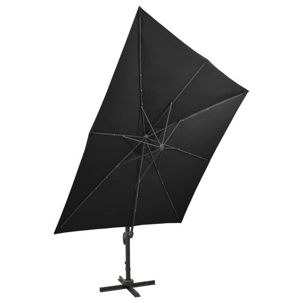 vidaXL Zweefparasol met paal en LED-verlichting 300 cm zwart