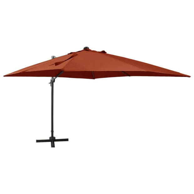 vidaXL Zweefparasol met paal en LED-verlichting 300 cm terracottakleur