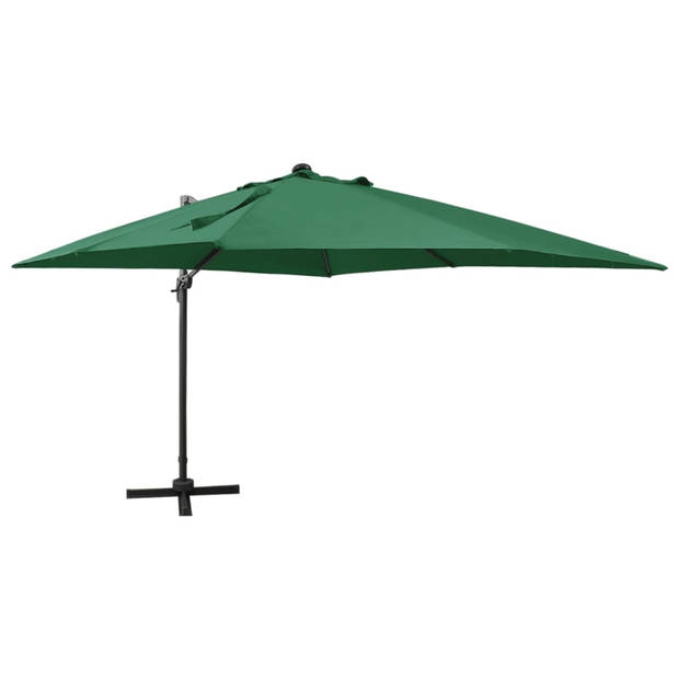 vidaXL Zweefparasol met paal en LED-verlichting 300 cm groen