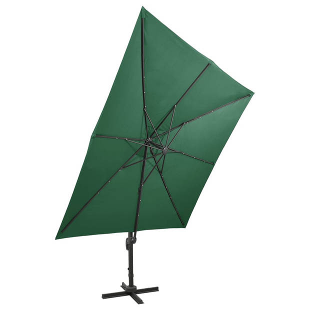 vidaXL Zweefparasol met paal en LED-verlichting 300 cm groen