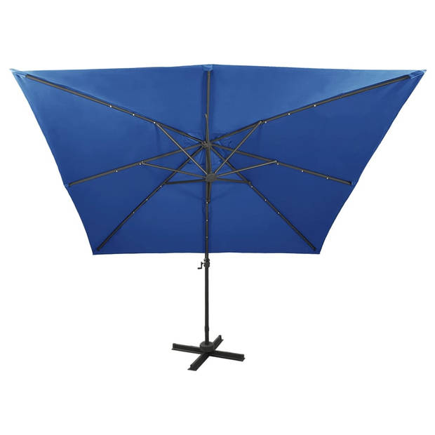 vidaXL Zweefparasol met paal en LED-verlichting 300 cm azuurblauw