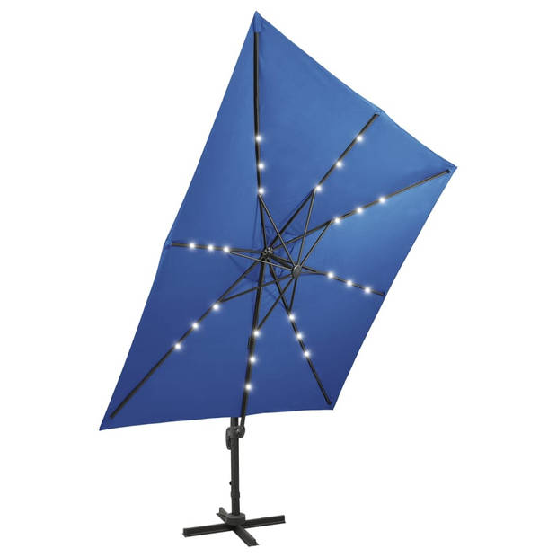 vidaXL Zweefparasol met paal en LED-verlichting 300 cm azuurblauw