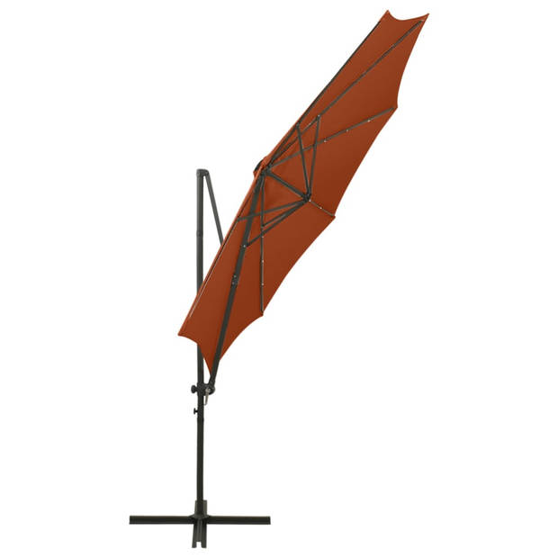 vidaXL Zweefparasol met paal en LED-verlichting 300 cm terracottakleur