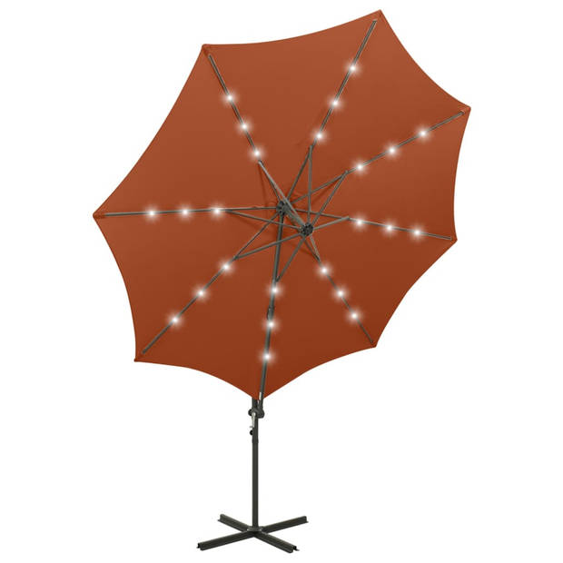 vidaXL Zweefparasol met paal en LED-verlichting 300 cm terracottakleur