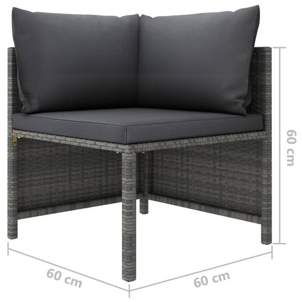 vidaXL 9-delige Loungeset met kussens poly rattan grijs