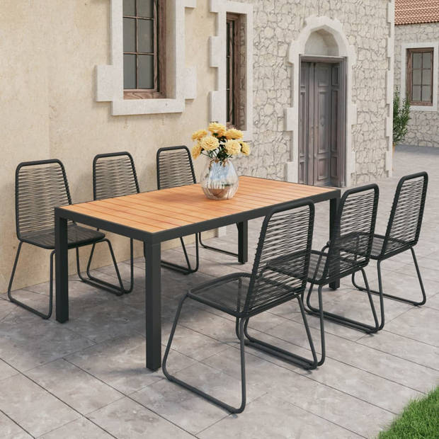 vidaXL 7-delige Tuinset PVC-rattan zwart en bruin