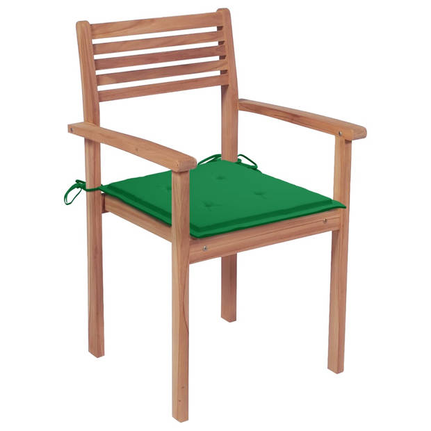 vidaXL Tuinstoelen 2 st met groene kussens massief teakhout