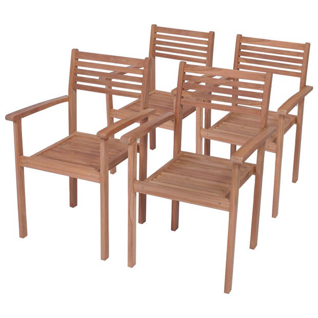 The Living Store Teak Tuinstoel - set van 4 - Stapelbaar - Crèmewit Kussen - 56 x 51 x 90 cm - Sterk - Weerbestendig