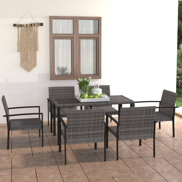 The Living Store Tuinset - Grijs/Zwart - Poly Rattan/Staal - Tafel- 140x70x73 cm - Stoel- 53x58.5x83 cm