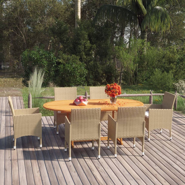 vidaXL 7-delige Tuinset poly rattan beige