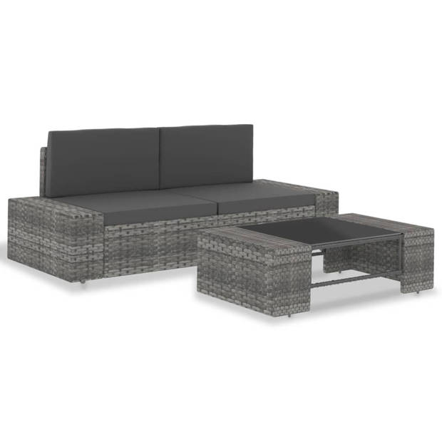 vidaXL 3-delige Loungeset poly rattan grijs