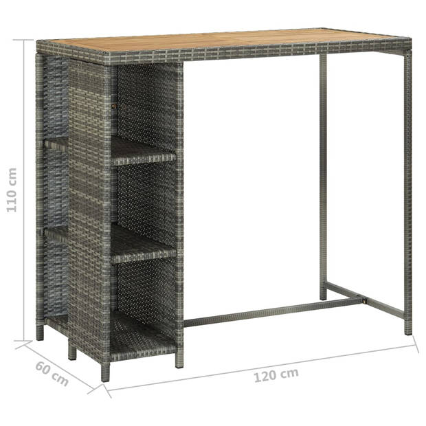 vidaXL 5-delige Tuinbarset met kussens poly rattan grijs