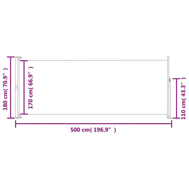 The Living Store Zijscherm - - Terras en balkon - 180 x (0 - 500) cm - Grijs