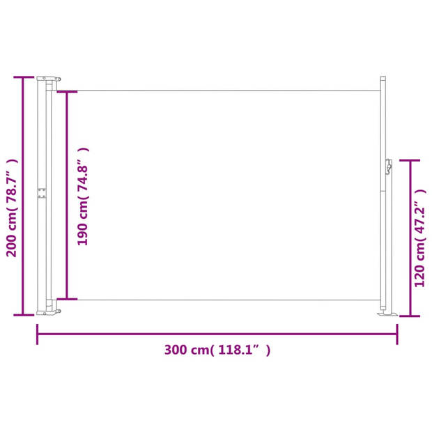 The Living Store zijscherm tuin - 200 x (0-300) cm - grijs