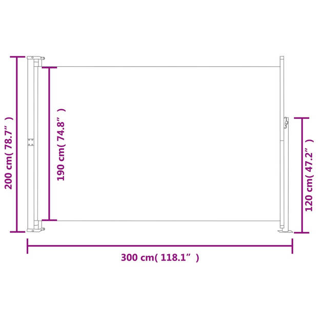 The Living Store Zijscherm - Opvouwbaar - Polyester - 200 x (0 - 300) cm - Crème en Grijs