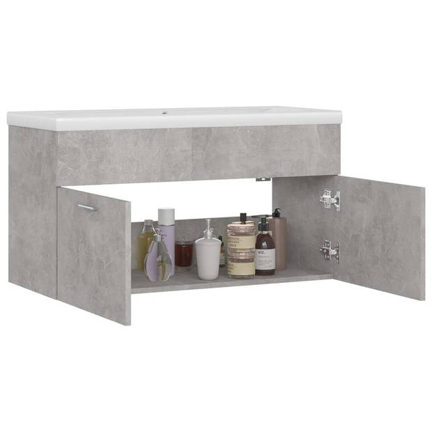 The Living Store Wastafelkast Betongrijs - 90 x 38.5 x 46 cm - Met Inbouwwastafel