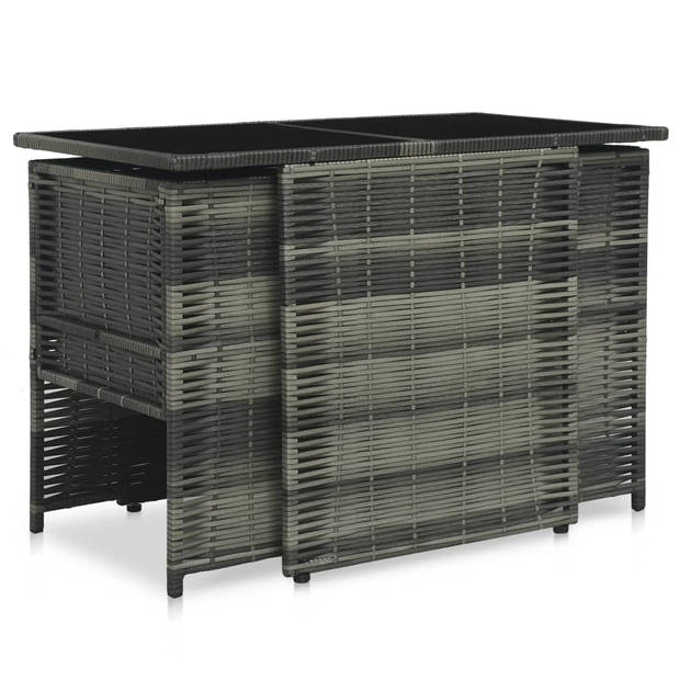 vidaXL 3-delige Bistroset met kussens poly rattan grijs