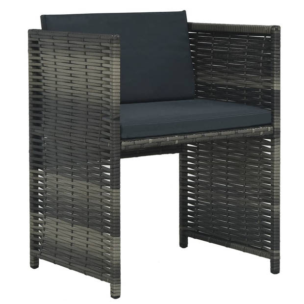 vidaXL 3-delige Bistroset met kussens poly rattan grijs