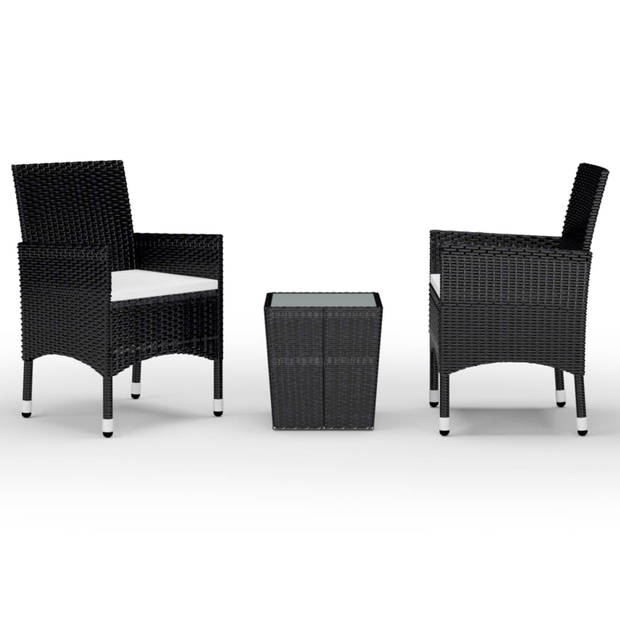 vidaXL 3-delige Bistroset poly rattan en gehard glas zwart