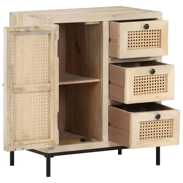 The Living Store Rustiek Mangohouten Dressoir - 60 x 35 x 70 cm - Massief Mangohout - Webbing Patroon