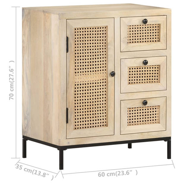 The Living Store Rustiek Mangohouten Dressoir - 60 x 35 x 70 cm - Massief Mangohout - Webbing Patroon