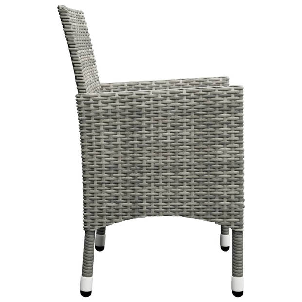 vidaXL 3-delige Bistroset poly rattan en gehard glas grijs